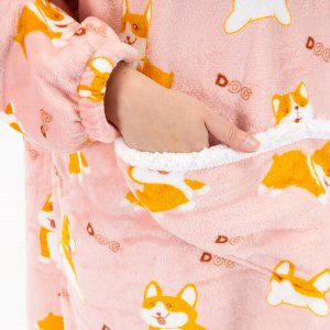 Kocobluza damska oversize koc bluza 2w1 z kapturem ciepła szlafrok futrzak piesek corgi UNIWERSALNY 14