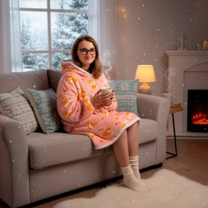 Kocobluza damska oversize koc bluza 2w1 z kapturem ciepła szlafrok futrzak piesek corgi UNIWERSALNY 9