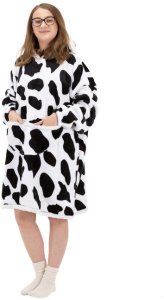 Kocobluza damska oversize koc bluza 2w1 z kapturem ciepła szlafrok futrzak czarno-biały UNIWERSALNY 11
