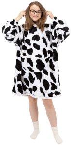 Kocobluza damska oversize koc bluza 2w1 z kapturem ciepła szlafrok futrzak czarno-biały UNIWERSALNY 16