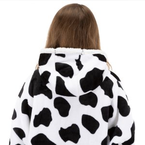 Kocobluza damska oversize koc bluza 2w1 z kapturem ciepła szlafrok futrzak czarno-biały UNIWERSALNY 6