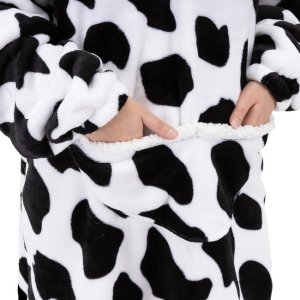 Kocobluza damska oversize koc bluza 2w1 z kapturem ciepła szlafrok futrzak czarno-biały UNIWERSALNY 7