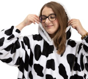 Kocobluza damska oversize koc bluza 2w1 z kapturem ciepła szlafrok futrzak czarno-biały UNIWERSALNY 8