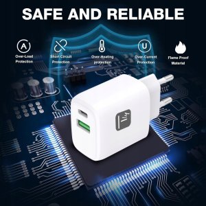 Ładowarka sieciowa GaN USB-C 20W PD i USB-A 18W QC 7