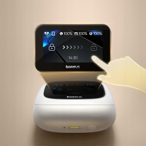 Słuchawki Baseus Słuchawki Bowie M2s Ultra TWS bezprzewodowe dokanałowe z interaktywnym ekranem - białe 2