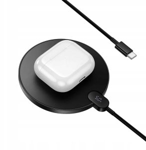 Wireless charger Hoco 15W with cable USB C and digital display CW62 black CW62 black (6942007654517) 5