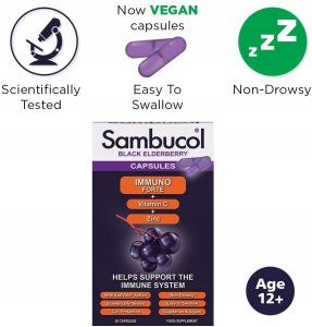 Vitabiotics Sambucol, Immuno Forte+, Vitamin C + Zinc, Capsules, 30 capsules Unisex 2