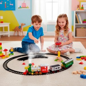 Lokomotywa z wagonami, pociąg parowy, sterowany, na baterie, tory UNIWERSALNY 3