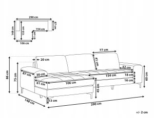 Narożnik dla 4 osób KIRUNA Welur Jasnobeżowy Prawostronny 3