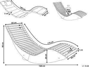 Leżak ogrodowy z poduszką BRESCIA PREMIUM Drewno akacjowe Jasnobeżowy 3