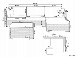 Narożnik ogrodowy ze stolikiem dla 4 osób SANO Lewostronny Modułowy Technorattan Naturalny 3