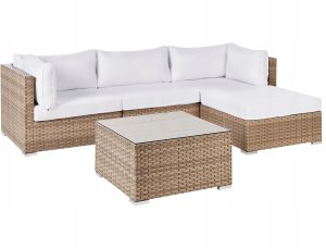 Narożnik ogrodowy ze stolikiem dla 4 osób SANO Lewostronny Modułowy Technorattan Naturalny 6