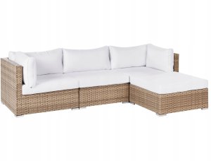 Narożnik ogrodowy ze stolikiem dla 4 osób SANO Lewostronny Modułowy Technorattan Naturalny 7