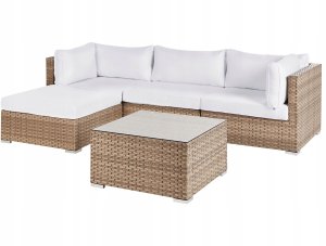 Narożnik ogrodowy ze stolikiem dla 4 osób SANO Prawostronny Modułowy Technorattan Naturalny 6