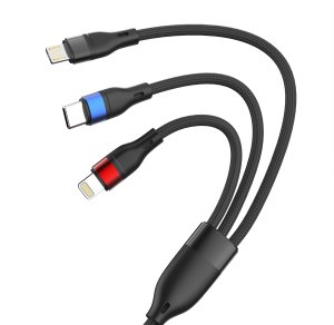 3MK Hyper Cable N-SERIES 3 in 1 USB-A to USB-C/Lightning/MicroUSB 1.2m 9V/2A 18W Black 3