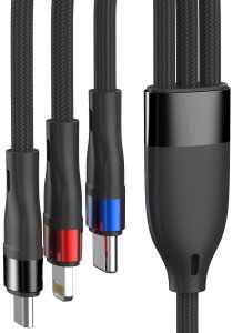 3MK Hyper Cable N-SERIES 3 in 1 USB-A to USB-C/Lightning/MicroUSB 1.2m 9V/2A 18W Black 5