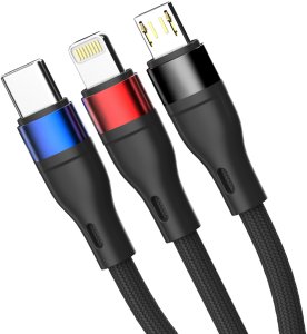 3MK Hyper Cable N-SERIES 3 in 1 USB-A to USB-C/Lightning/MicroUSB 1.2m 9V/2A 18W Black 6