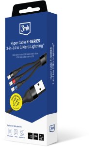 3MK Hyper Cable N-SERIES 3 in 1 USB-A to USB-C/Lightning/MicroUSB 1.2m 9V/2A 18W Black 10
