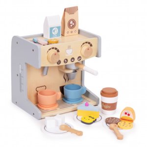 Ecotoys Drewniany ekspres do kawy dla dzieci 2w1 sklepik zestaw baristy 26 akcesoriów 2
