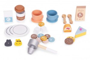 Ecotoys Drewniany ekspres do kawy dla dzieci 2w1 sklepik zestaw baristy 26 akcesoriów 5