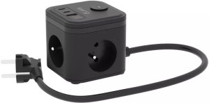Listwa zasilająca Kerg Kostka zasilająca 3-gniazdowa + szybka ładowarka USB-A+USB-C 1,5m 3×1,5mm2 H05VV-F 16A/250V~ Smart czarna 2