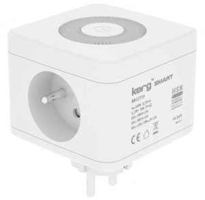 Listwa zasilająca Kerg Kostka zasilająca 2-gniazdowa + ładowarka USB-A+USB-C + lampka LED 16A/250V~ Smart biała 2