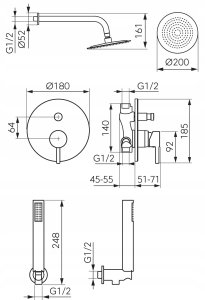 Zestaw prysznicowy Ferro BCK7PGM-SET1-S / CIRICULUS / BAT. NATRYSKOWA PODTYNKOWA 2F Z ZESTAWEM NATRYSKOWYM GUN METAL 2