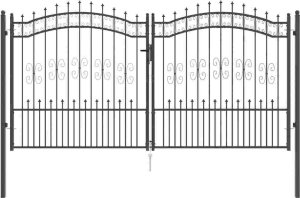 vidaXL Bramka ogrodzeniowa z ostrym szczytem Szary 305 x 150 cm Stal 2