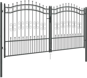 vidaXL Bramka ogrodzeniowa z ostrym szczytem Szary 305 x 150 cm Stal 4