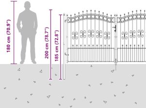 vidaXL Bramka ogrodzeniowa z ostrym szczytem Szary 305 x 150 cm Stal 9