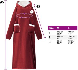 vidaXL Bluza-koc Bordowy Czerwony Fleece i Flanela 8