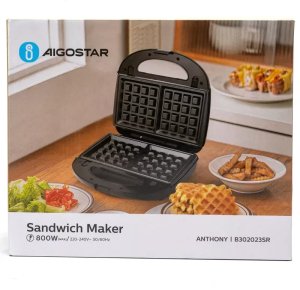 Gofrownica Aigostar  Opiekacz do kanapek gofrów o mocy 800 W z 3 zestawami płytek 6