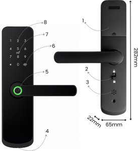 ZAMEK ELEKTRONICZNY KLAMKA DO DRZWI CZARNA NA KOD SZYFR ODCISK PALCA TUYA 11