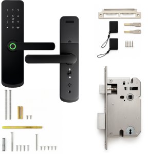 ZAMEK ELEKTRONICZNY KLAMKA DO DRZWI CZARNA NA KOD SZYFR ODCISK PALCA TUYA 5