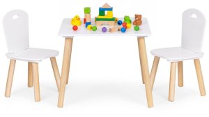 Ecotoys Zestaw mebli dla dzieci stolik + 2 krzesła białe 8