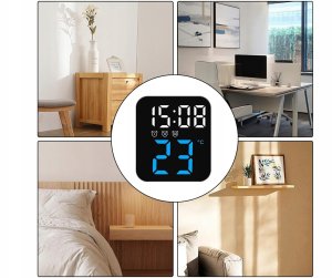 Verk Zegar zegarek elektroniczny cyfrowy led stojący budzik data temperatura 6