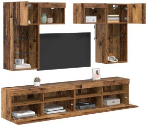 vidaXL Jednostki do montażu telewizora na ścianie 6 pcs Czarny Dąb 3