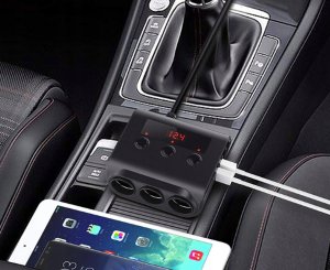 Rozdzielacz Gniazda Zapalniczki 12-24V 4x USB 3.0QC + 3 Gniazda Woltomierz 3