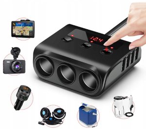 Rozdzielacz Gniazda Zapalniczki 12-24V 4x USB 3.0QC + 3 Gniazda Woltomierz 4