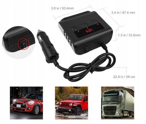 Rozdzielacz Gniazda Zapalniczki 12-24V 4x USB 3.0QC + 3 Gniazda Woltomierz 8