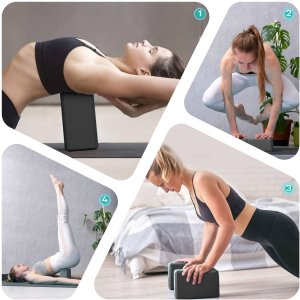 Klocek do jogi, EVA, 23x15x7.5 cm, 2 szt. i pasek do jogi, 3,8x200 cm - zestaw do rozciągania 6