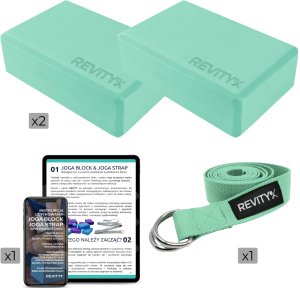 Klocek do jogi, EVA, 23x15x7.5 cm, 2 szt. i pasek do jogi, 3,8x200 cm - zestaw do rozciągania 14