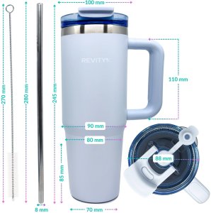Kubek termiczny z uchwytem i ze słomką termos ze stali nierdzewnej 11