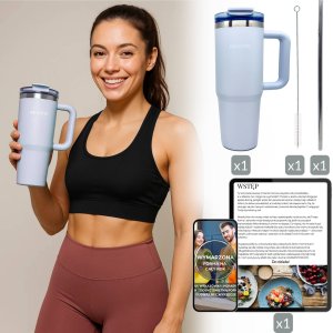 Kubek termiczny z uchwytem i ze słomką termos ze stali nierdzewnej 15