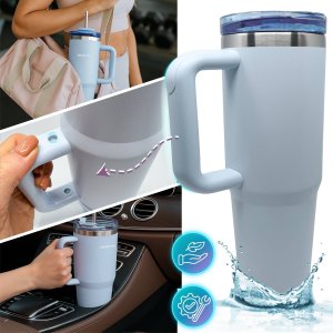 Kubek termiczny z uchwytem i ze słomką termos ze stali nierdzewnej 6