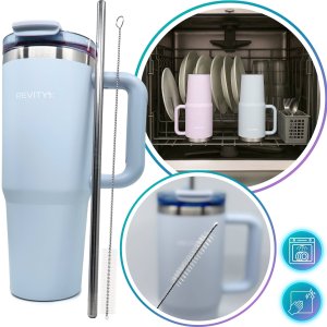 Kubek termiczny z uchwytem i ze słomką termos ze stali nierdzewnej 8