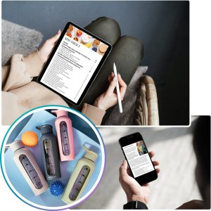 Revity Szklana butelka na wodę bidon z dziubkiem i miarką w silikonowym etui 14