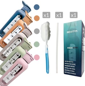 Revity Szklana butelka na wodę bidon z dziubkiem i miarką w silikonowym etui 15