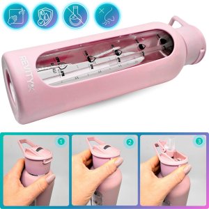 Revity Szklana butelka na wodę bidon z dziubkiem i miarką w silikonowym etui 2