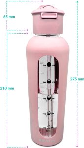 Revity Szklana butelka na wodę bidon z dziubkiem i miarką w silikonowym etui 3